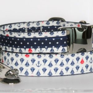 Hundehalsband und Hundeleine weiß-blau-rot Maritim als Set in unterschiedlichen Varianten erhältlich