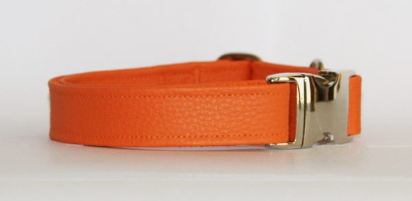 Hundehalsband Leder genarbt orange aus Kunstleder