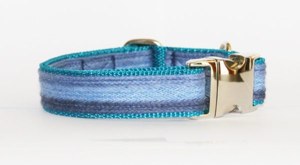 Hundehalsband blau türkis Azur, handgefertigt, verstellbar